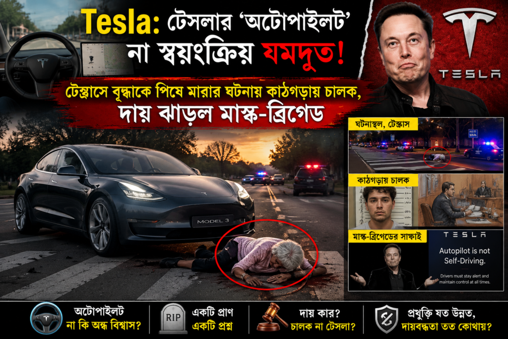 Tesla :টেসলার ‘অটোপাইলট’ না স্বয়ংক্রিয় যমদূত! টেক্সাসে বৃদ্ধাকে পিষে মারার ঘটনায় কাঠগড়ায় চালক, দায় ঝাড়ল মাস্ক-ব্রিগেড. Tesla model 3